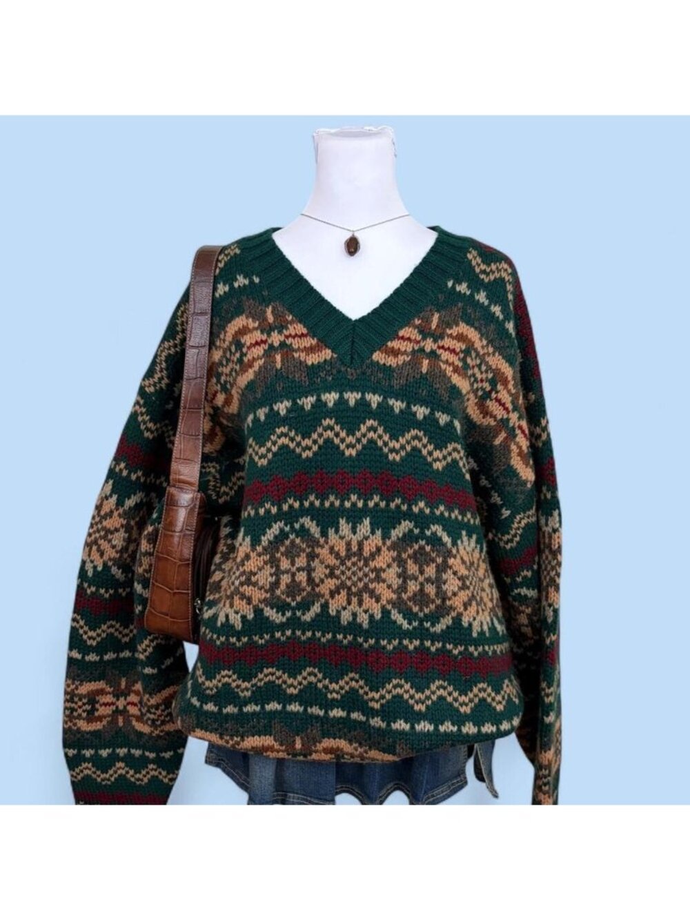 90s striped chunky wool grandpa sweater